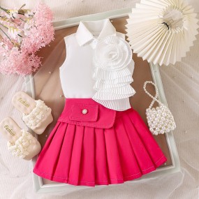 Children Suit Supplier - 2025 New Sweet Summer Shirt and Skirt 2pcs Princess Girls
