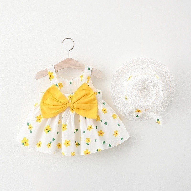 Summer Girl Dress Supplier - New Sweet Sleeveless Small Flower Print Big Bow Cotton