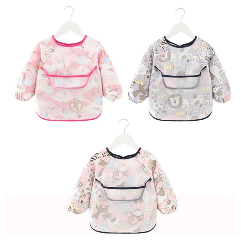 Baby Gowns Factory - Children Anti-dressing Eating Clothes Long-sleeved Pocket Waterproof
