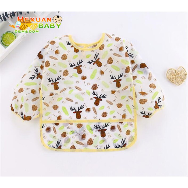 Baby Feeding Bibs Manufacturer - Reusable Waterproof Polyester Printing Cartoon Long Sleeve