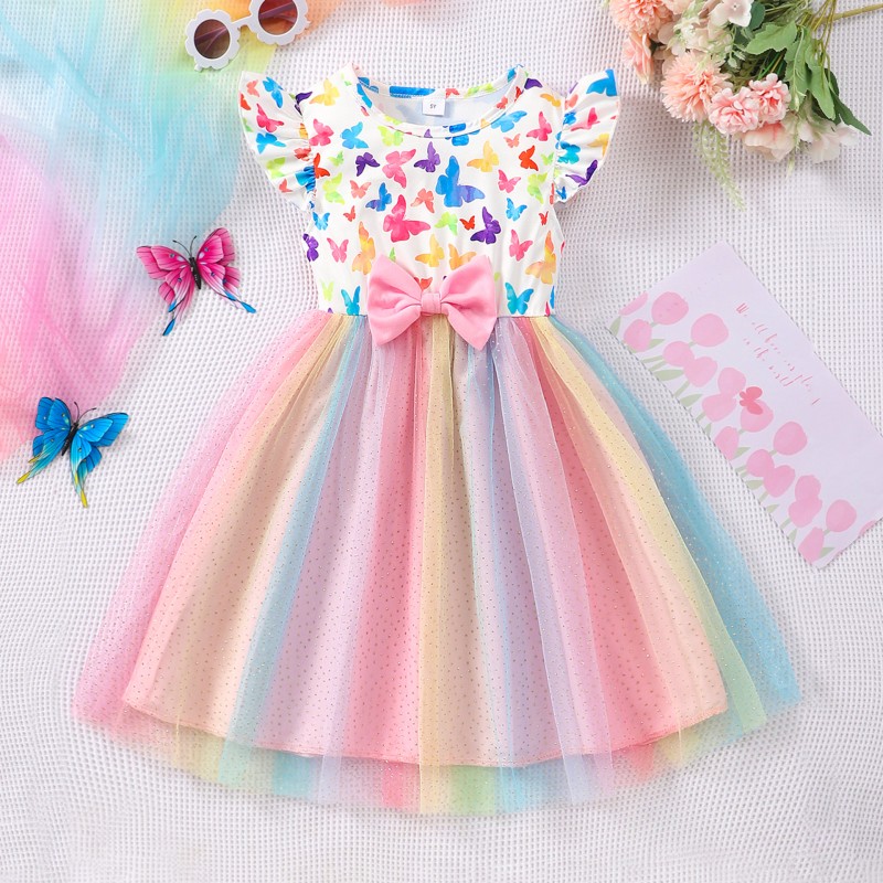 Kids Girls Dress Manufacturer - Short Sleeve Casual Cute Unicorn Butterfly Children Dress