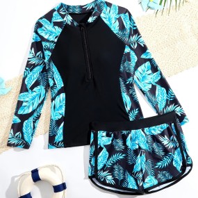 Girl Swimwear Factory - Long Sleeves Sports Surfing Tankini Set Two-Piece Bathing Suits