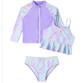 Girls Swimwear Manufacturer - 3 Pack High Waist Bikini Set With UV Protection Long Sleeves