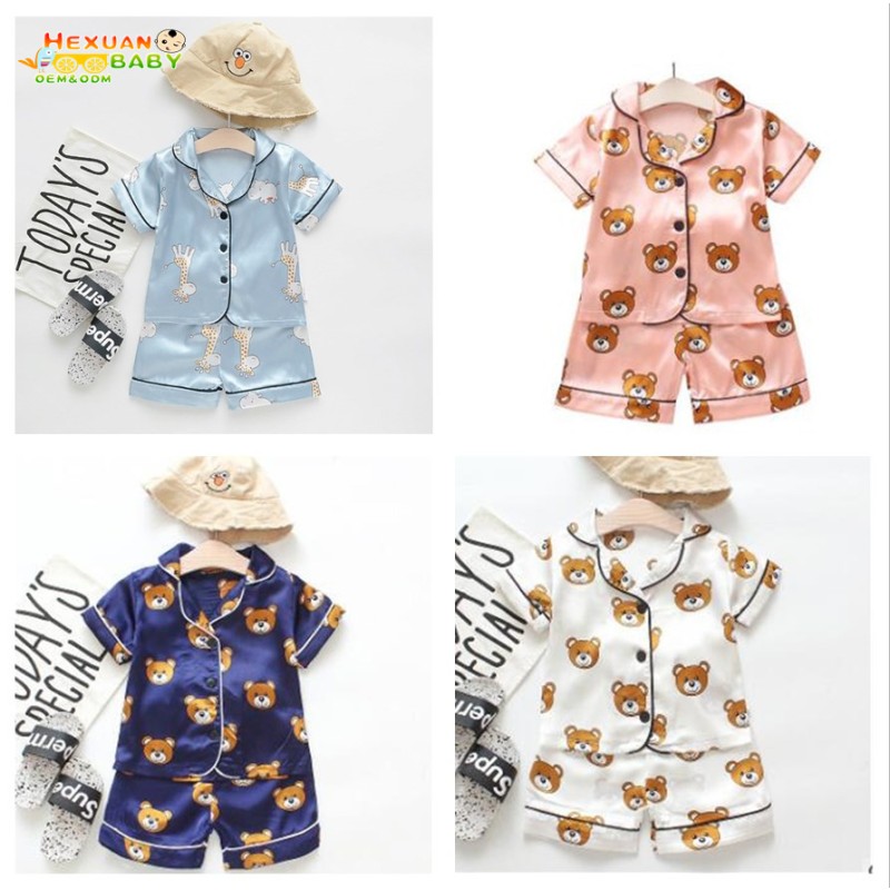 Satin Pajamas Manufacturer - Kids Set Short Sleeve Button-Down Loungewear Set Girls Boys