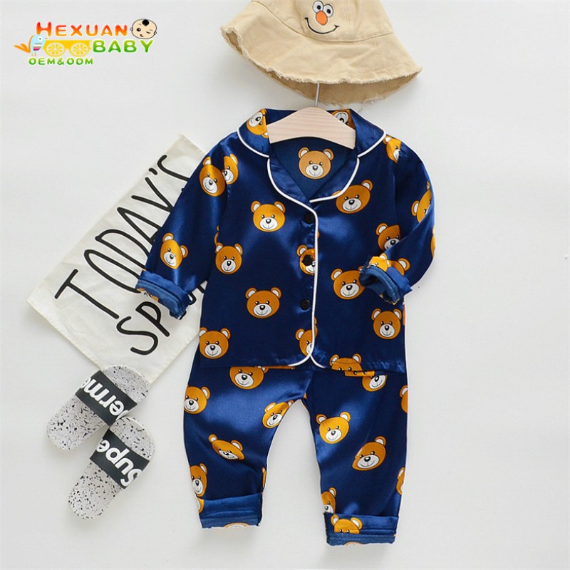 Baby Pajamas Manufacturer - 2024 Autumn Soft Satin Pajamas Kids 2 Pcs Clothes Sets