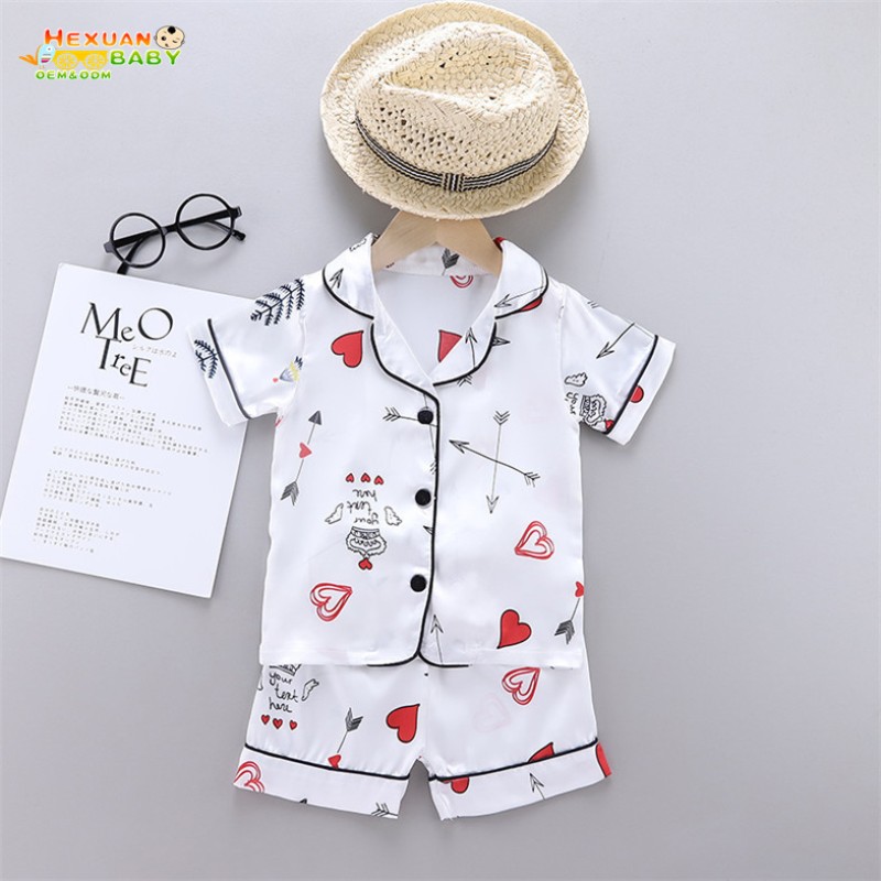 Satin Pajamas Manufacturer - Kids Set Short Sleeve Button-Down Loungewear Set Girls Boys