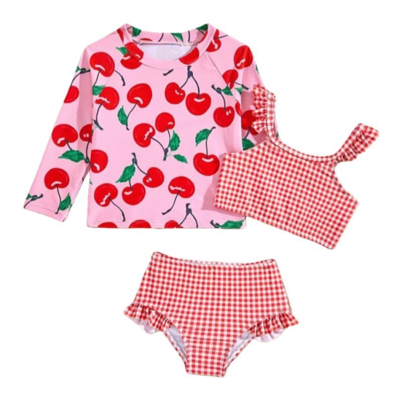 Children Swimsuit Supplier - 3pcs Long Sleeve One Piece Swimsuit New Kids Girls Swimwear