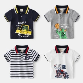 Boys Polo Shirts Manufacturer - 2025 New Cute Cartoon Print Color Block Collar Casual