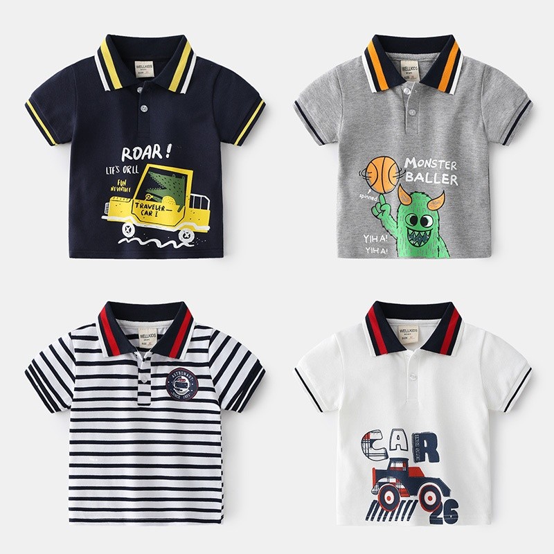 Boys Polo Shirts Manufacturer - 2025 New Cute Cartoon Print Color Block Collar Casual