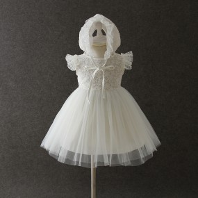 Baby Dress Supplier - Vintage Linen White Party Frock Design