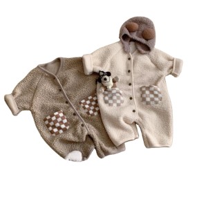 Knitted Jumpsuit Manufacturer - Plaid Plush Cute Baby Outerwear