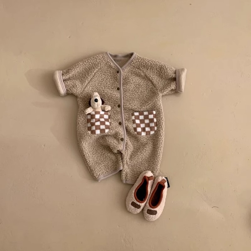 Knitted Jumpsuit Manufacturer - Plaid Plush Cute Baby Outerwear