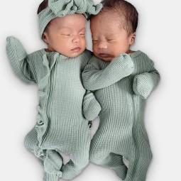 Baby Rompers Supplier - Custom Solid Color Organic Cotton Waffle Zip Footie Wholesale