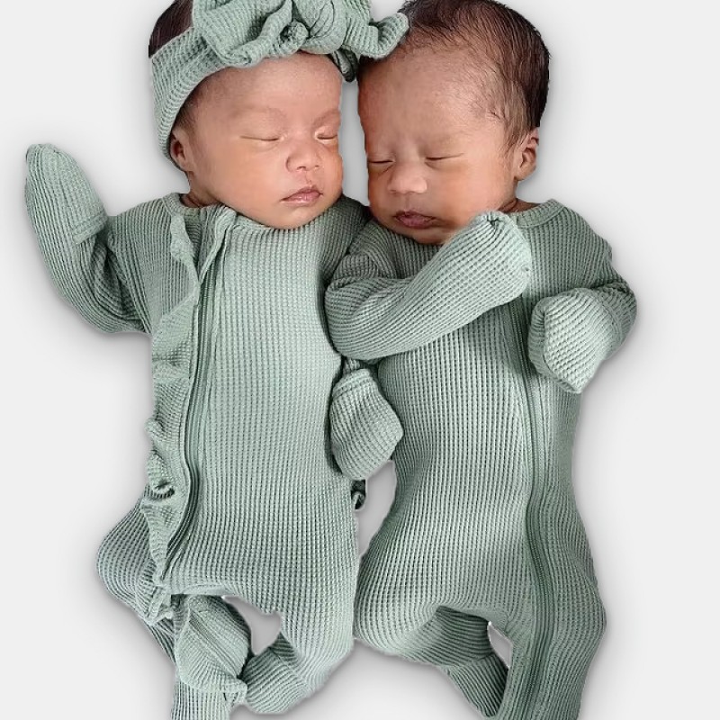 Baby Rompers Supplier - Custom Solid Color Organic Cotton Waffle Zip Footie Wholesale