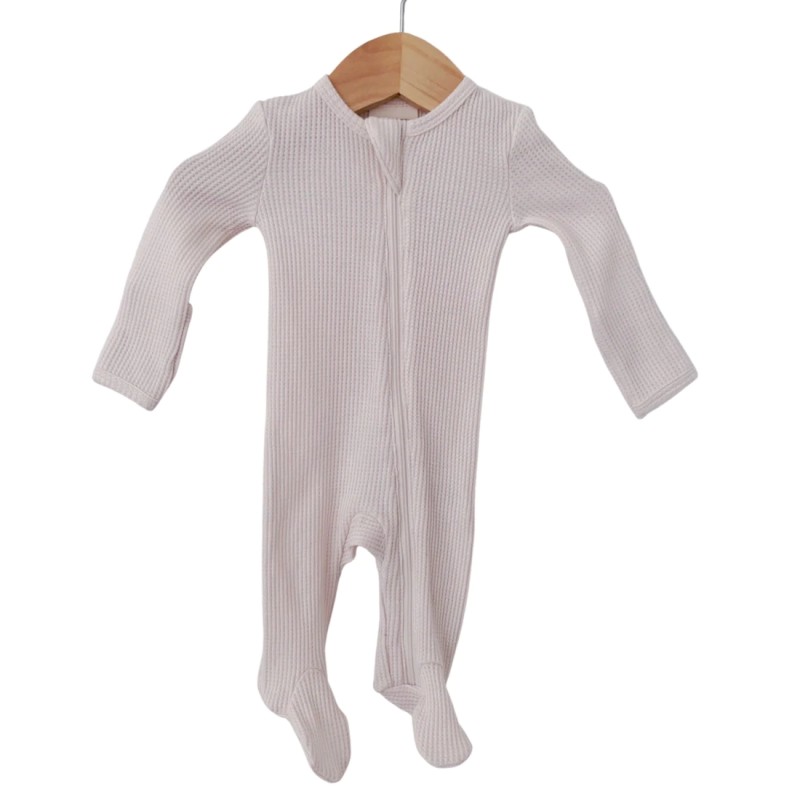 Baby Rompers Supplier - Custom Solid Color Organic Cotton Waffle Zip Footie Wholesale