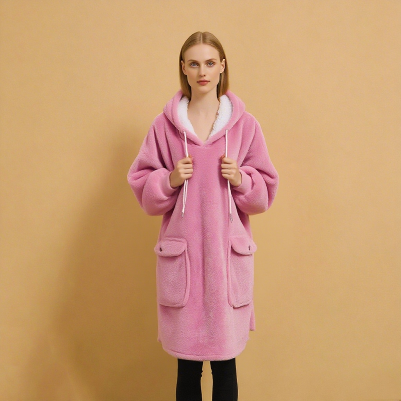 Women Pajamas Factory - Custom Winter Warm Soft Knitted with Pockets Front Logo Hooded