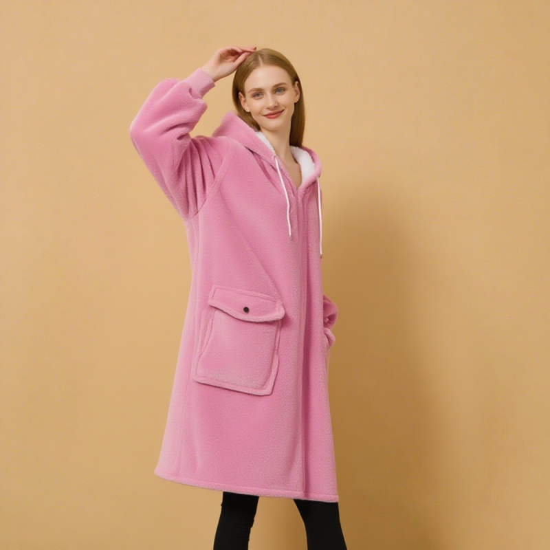 Women Pajamas Factory - Custom Winter Warm Soft Knitted with Pockets Front Logo Hooded