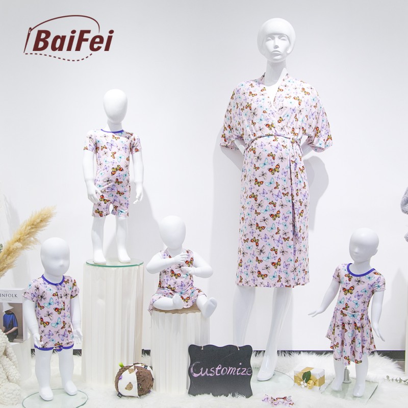 Summer Pajamas Factory - Custom Short Bamboo Loungewear Satin V-Neck Nightwear Family