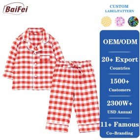 Baby Pajama Set Supplier - Wholesale Custom Fabric Long-Sleeved Plaid Single-Breasted Lapel