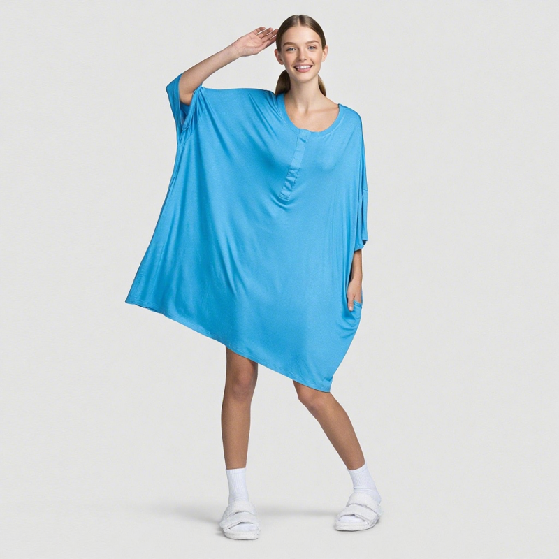 Women Nightshirt Supplier - Wholesale Short Sleeve Soft Nightgown Sleep Dress With Pocket