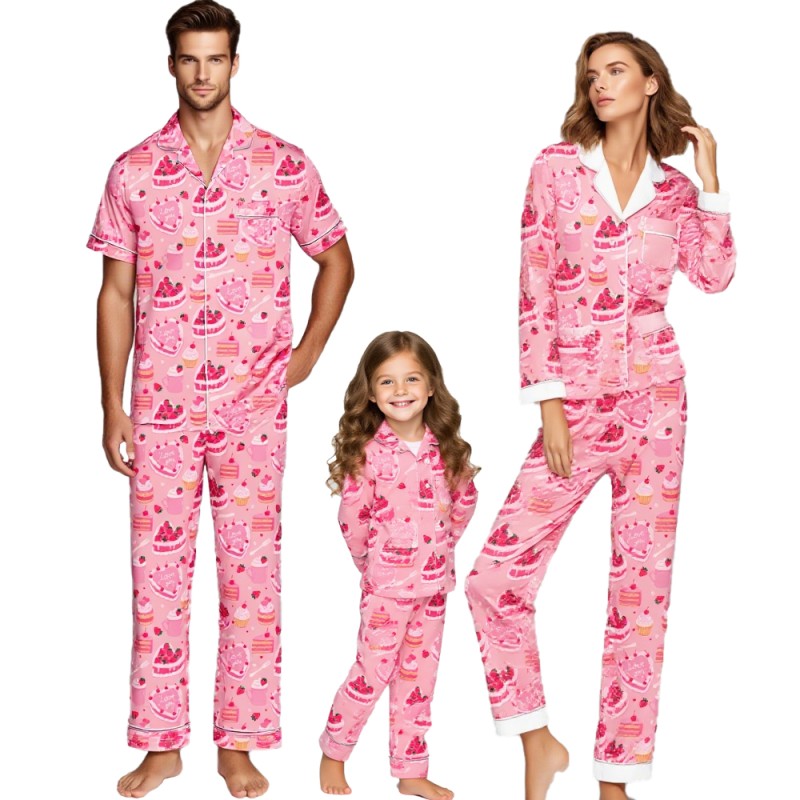 Women Sleepwear Supplier - Custom Valentine's Day Satin Sleepwear Casual Pink Print