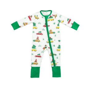 Baby Rompers Supplier - Custom Reactive Print Organic Bamboo Zip Wholesale Pajamas