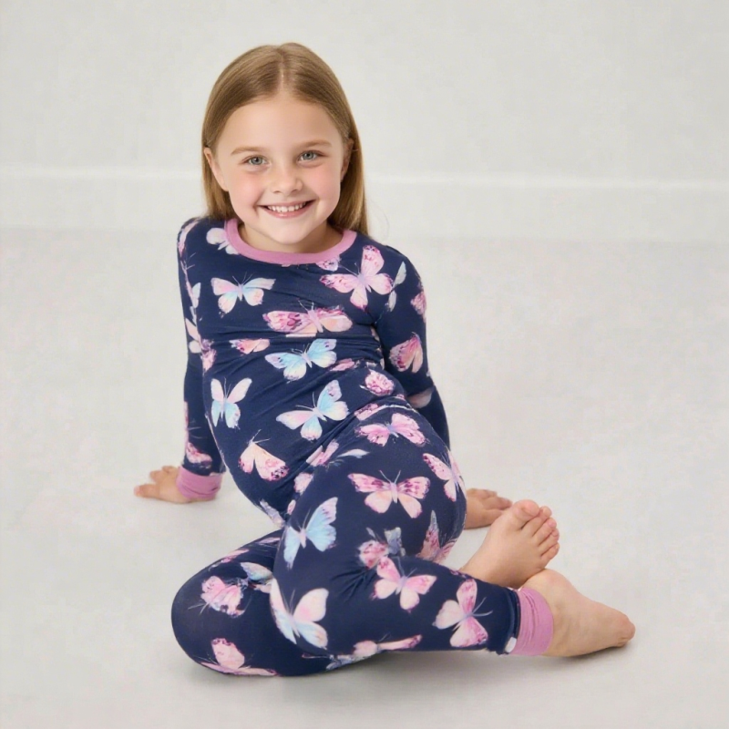 Bamboo Pajamas Factory - Custom Printing Long Sleeves Loungewear Winter Warm Casual Kids