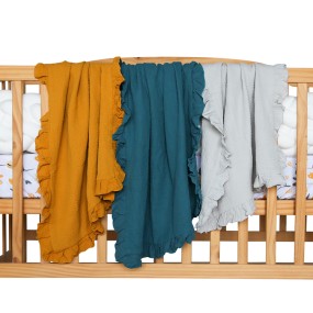 Muslin Swaddle Blanket Supplier - Custom Ruffle Edge 2 Layers Cotton Fabric Newborn