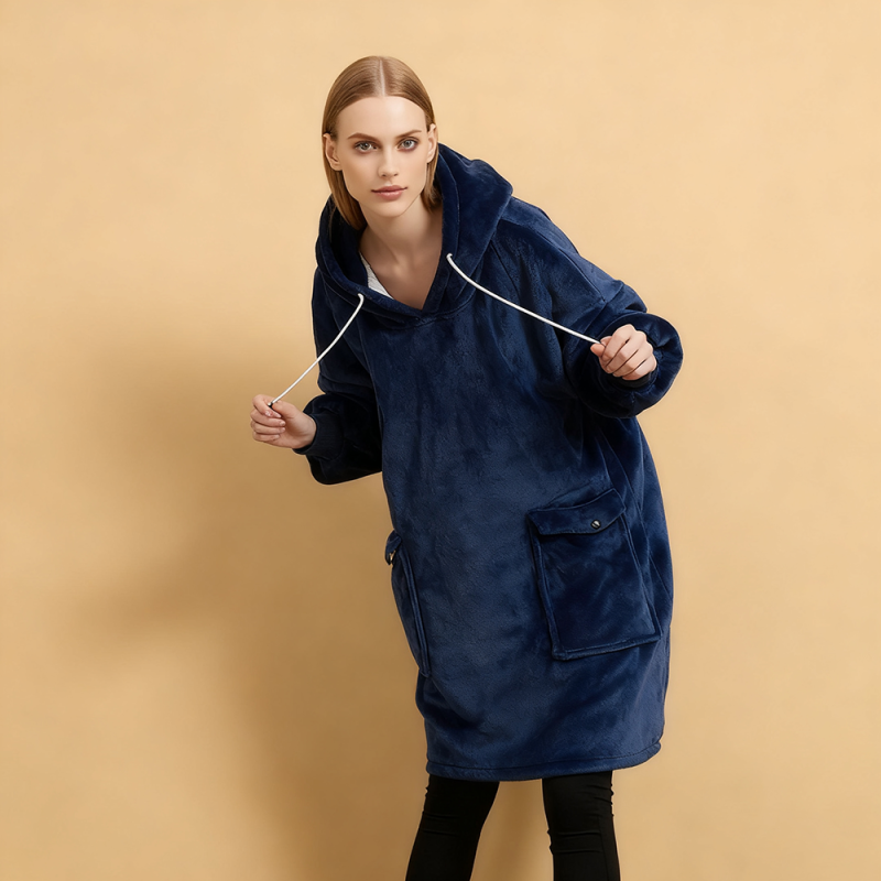 Women Sleepwear Supplier - Custom Winter Warm Knitted Soft with Pockets Hooded Pajamas