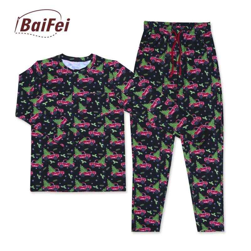 Women Pajamas Set Manufacturer - Bamboo Christmas Satin Jogger Long Cotton Sleepwear Family