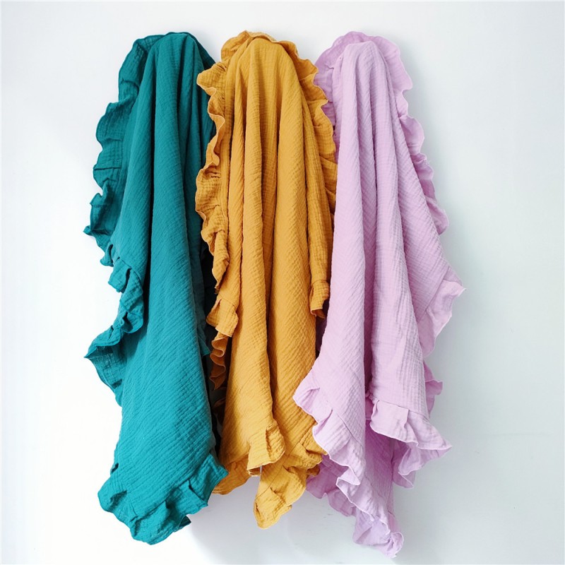 Muslin Swaddle Blanket Supplier - Custom Ruffle Edge 2 Layers Cotton Fabric Newborn