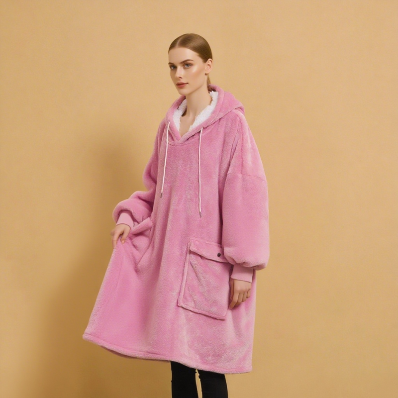 Women Pajamas Factory - Custom Winter Warm Soft Knitted with Pockets Front Logo Hooded