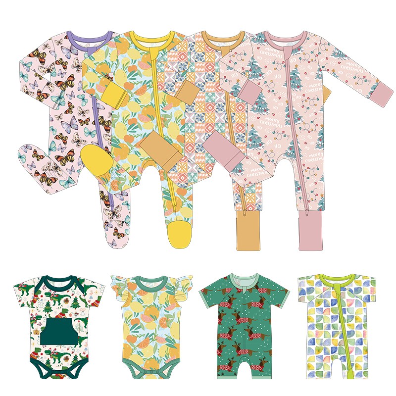 Baby Rompers Supplier - Custom Print Bamboo Fiber Long Sleeve Zippy One Piece Pajamas