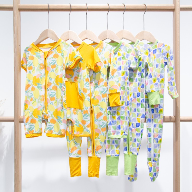 Baby Rompers Supplier - Custom Print Bamboo Fiber Long Sleeve Zippy One Piece Pajamas