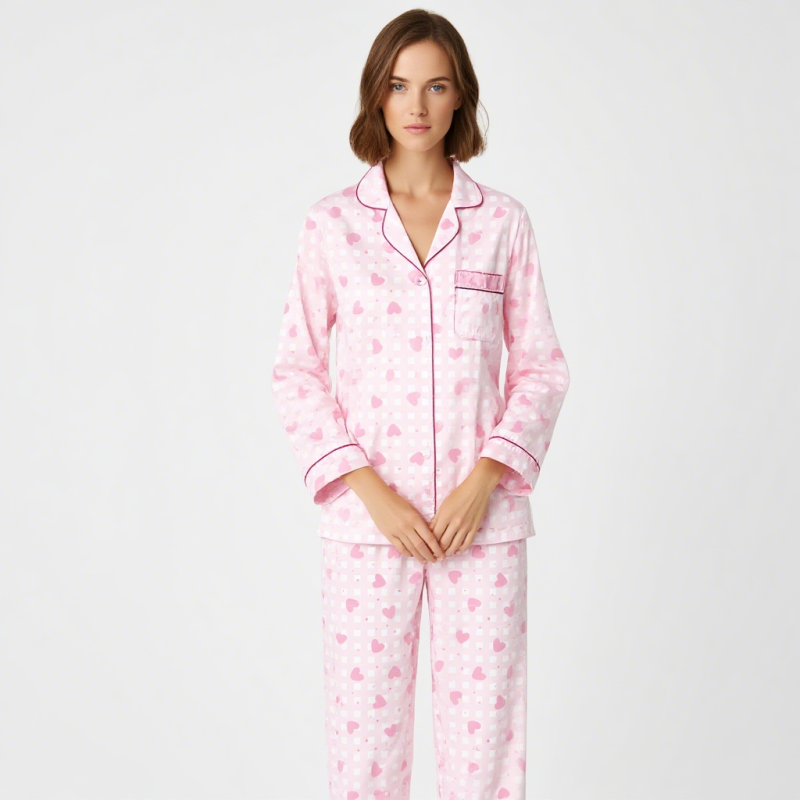 Women Pajamas Set Manufacturer - Custom Logo Bamboo Set for Women Family New Design Pink