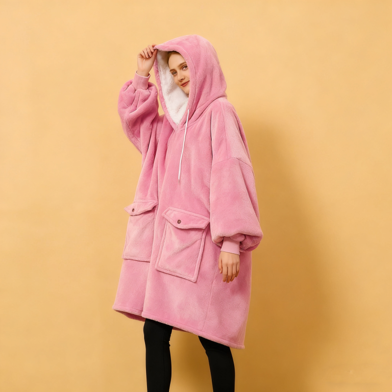 Women Pajamas Factory - Custom Winter Warm Soft Knitted with Pockets Front Logo Hooded