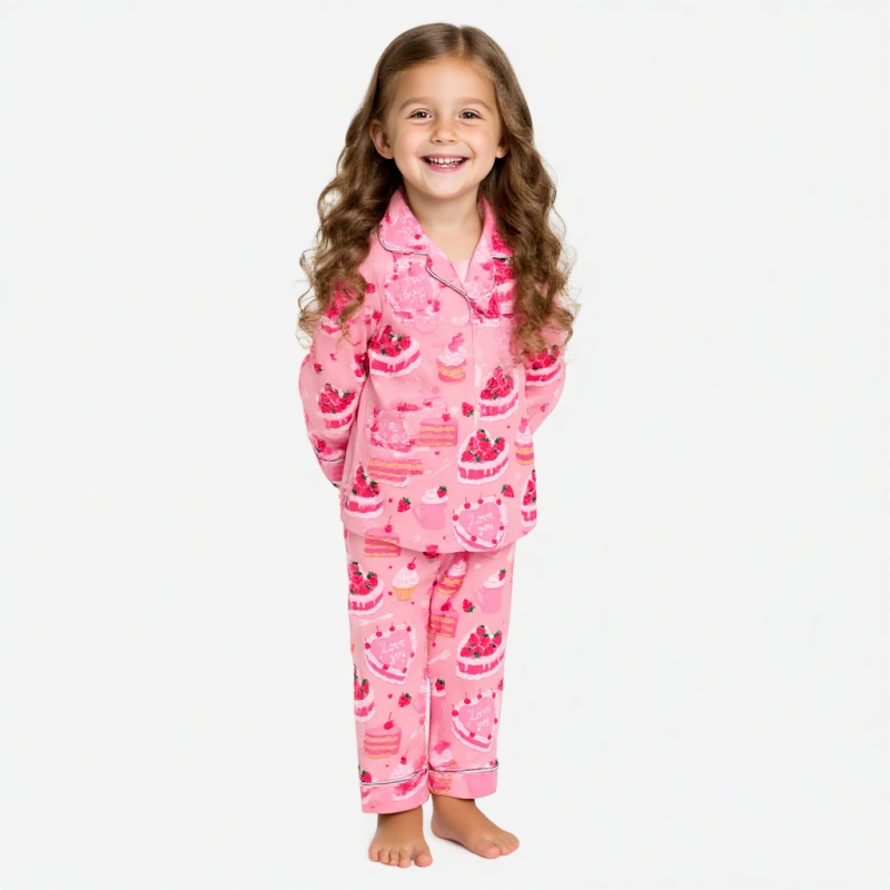 Women Sleepwear Supplier - Custom Valentine's Day Satin Sleepwear Casual Pink Print