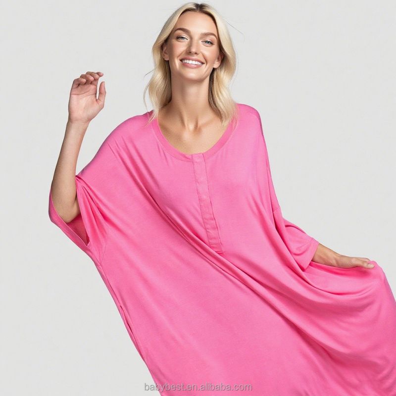 Women Sleep Dress Factory - OEM Custom Soft Short Sleeve for Women Plus Size with Pockets