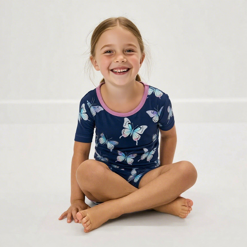 Bamboo Pajamas Set Manufacturer - Custom Printing Butterfly Comfortable Short Sleeves Summer