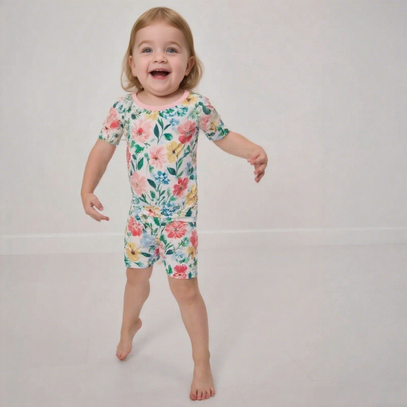 Bamboo Pajamas Set Factory - New Custom Short Sleeves Summer Soft Kids Girls Pajamas Set