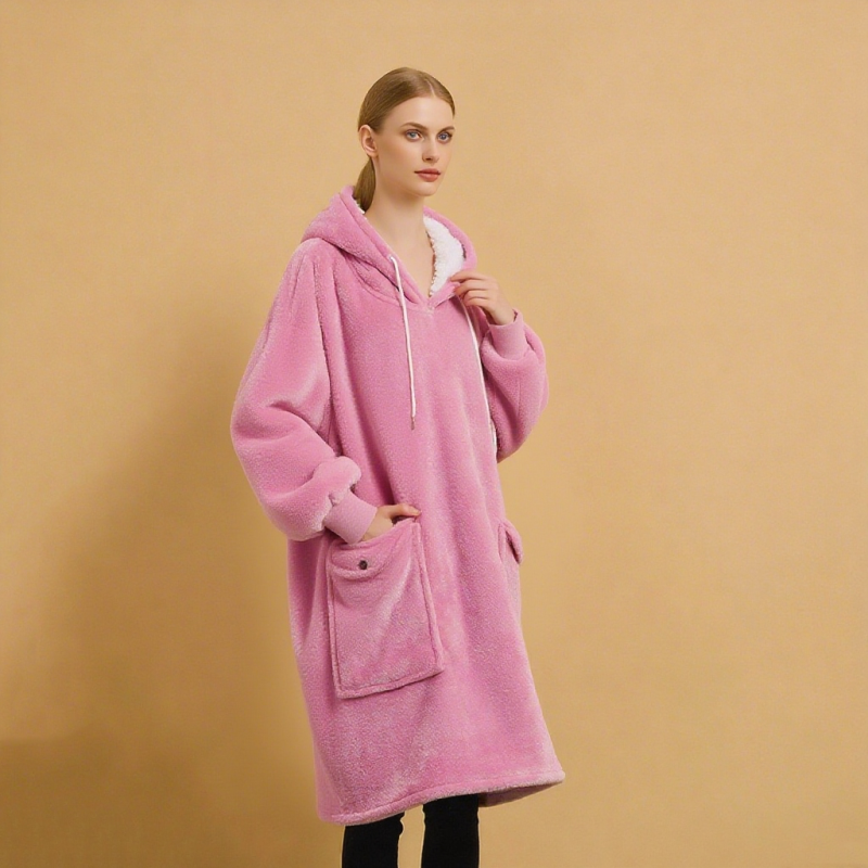 Women Pajamas Factory - Custom Winter Warm Soft Knitted with Pockets Front Logo Hooded