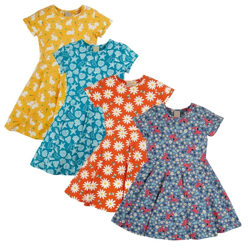 Organic Cotton Girls Dress Factory - Custom Printed Sustainable Kids Clothing Short Sleeve