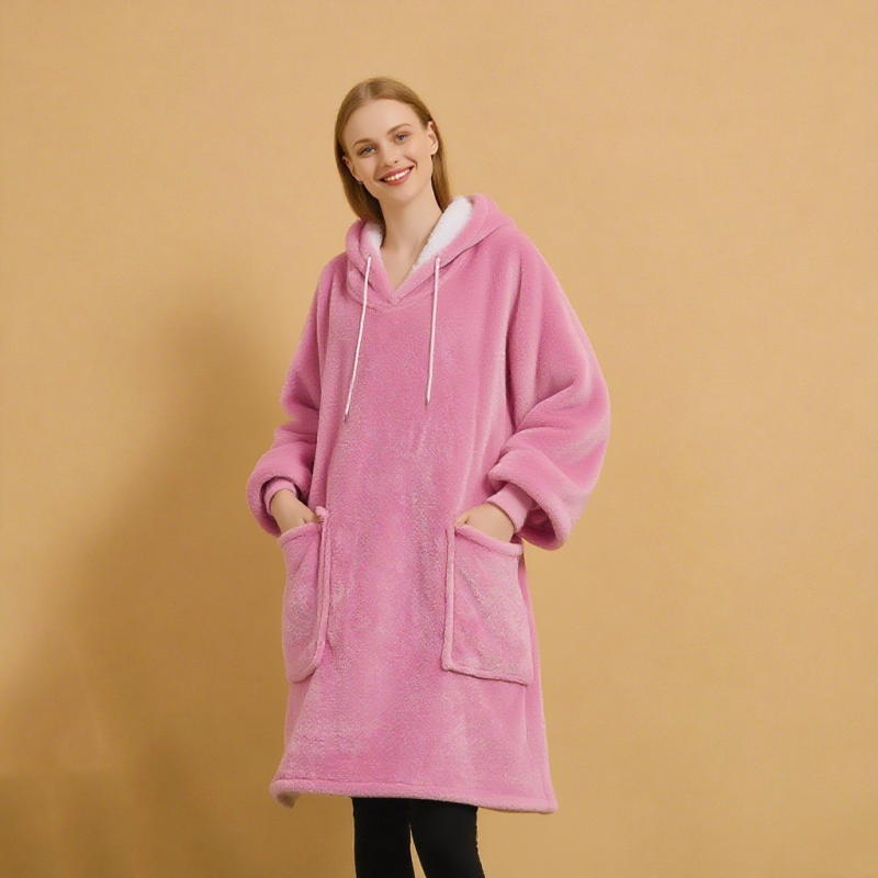 Women Pajamas Factory - Custom Winter Warm Soft Knitted with Pockets Front Logo Hooded