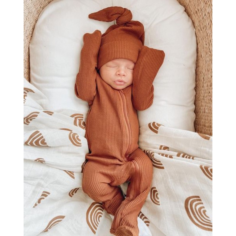 Baby Rompers Supplier - Custom Solid Color Organic Cotton Waffle Zip Footie Wholesale