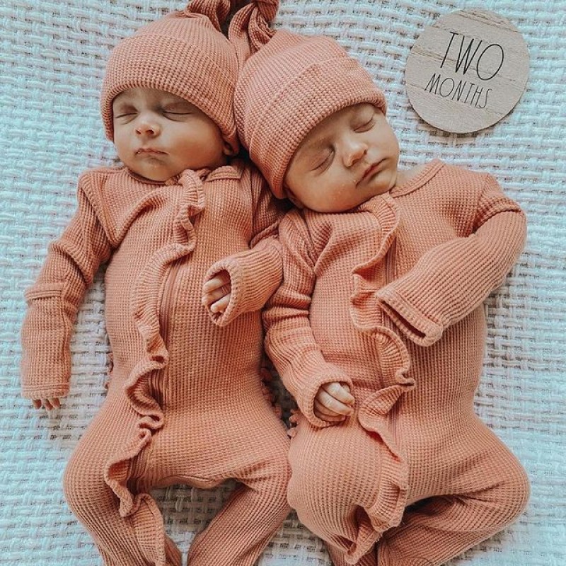 Baby Rompers Supplier - Custom Solid Color Organic Cotton Waffle Zip Footie Wholesale