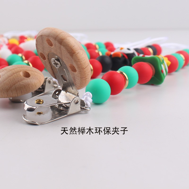 Pacifier Chain Factory - INS Nordic Style Anti-Drop Beech Wood Silicone for Amazon