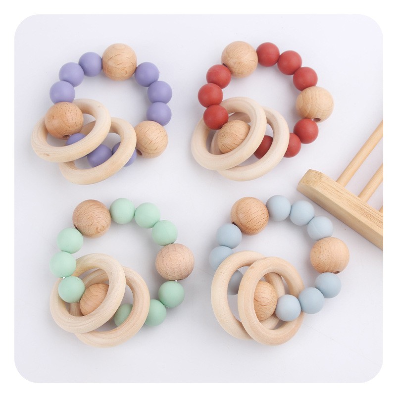 Baby Rattle Factory - Crochet Bunny Rattle Soft Wood Ring Teether Educational Gym Mobile