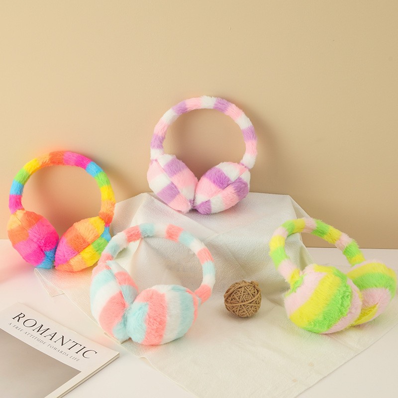 Winter Earmuffs Factory - Cross-Border Warm Retractable Rainbow Plush Thickened Wholesale
