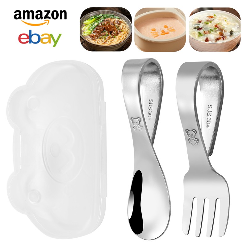 Baby Utensils Factory - SUS 304 Stainless Steel Fork and Spoon Set PP Material