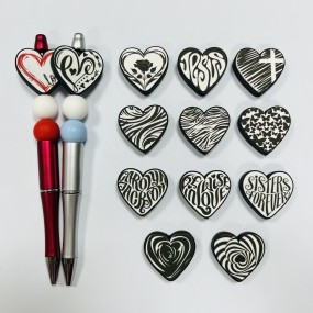 Baby Teether Supplier - Cartoon Heart-Shaped Silicone Beads with String Pens Food Grade